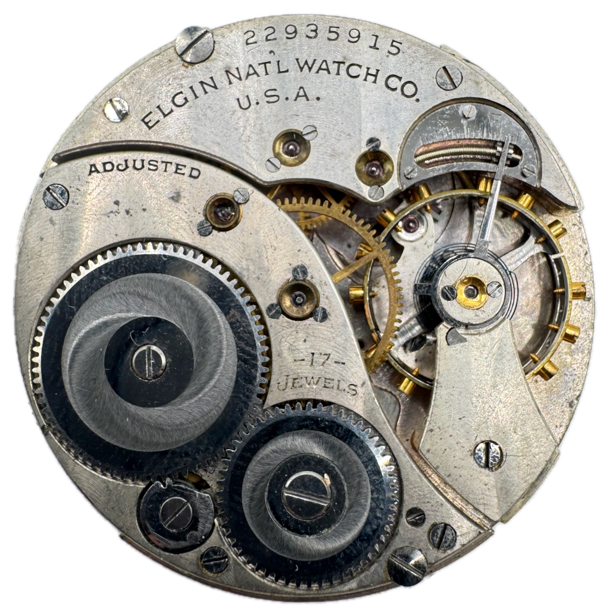 Antique 12s 1920 Elgin 17j Mechanical Open Face Pocket Watch Movement 384 USA