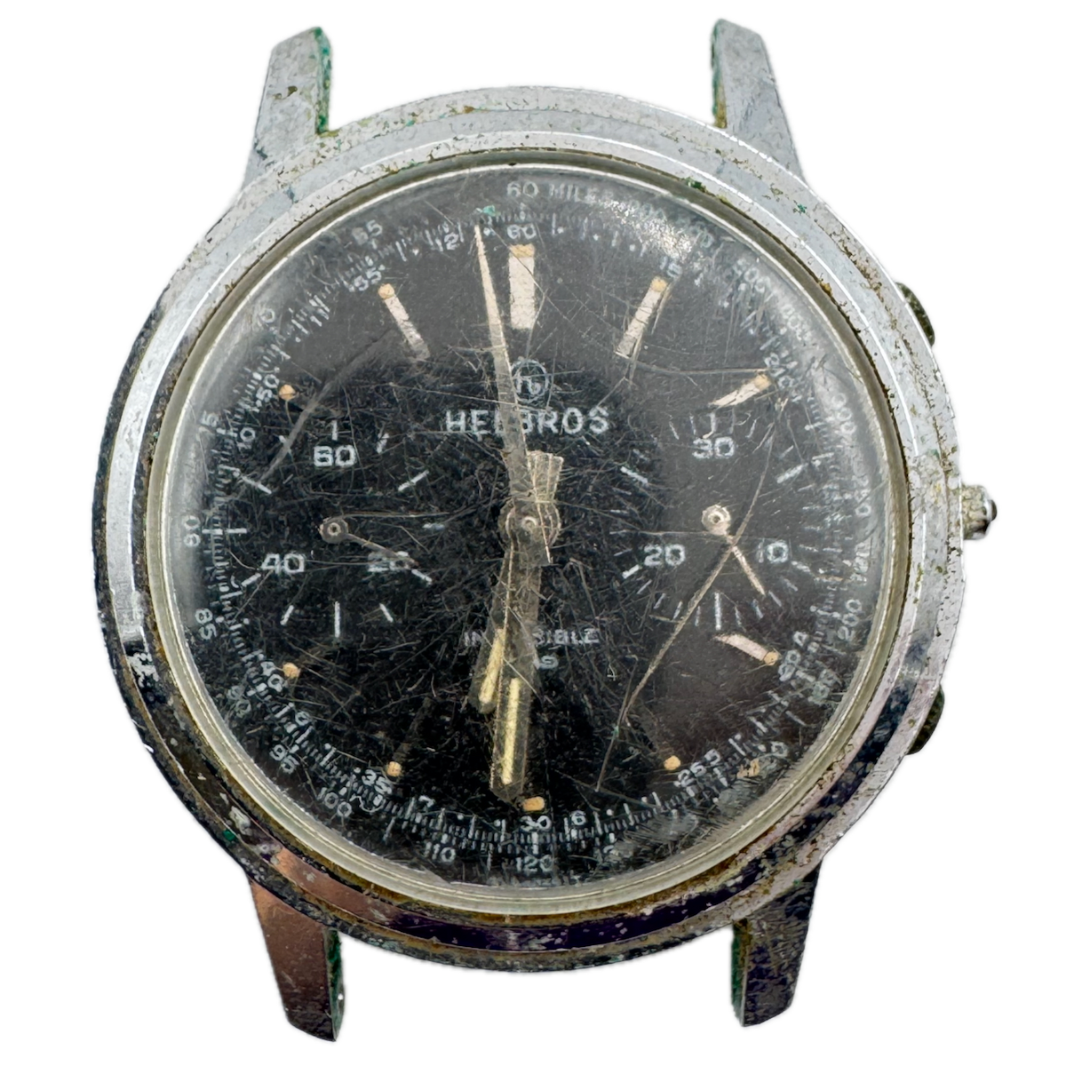 Vintage Helbros Bi-Compax Black Men's Chronograph Wristwatch Valj 7733 Swiss