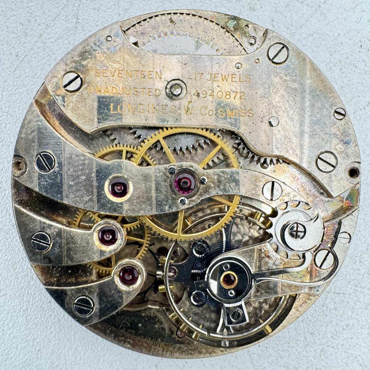 Antique 10s Longines Micro Regulator Mechanical Pocket Watch Movement 17.89M