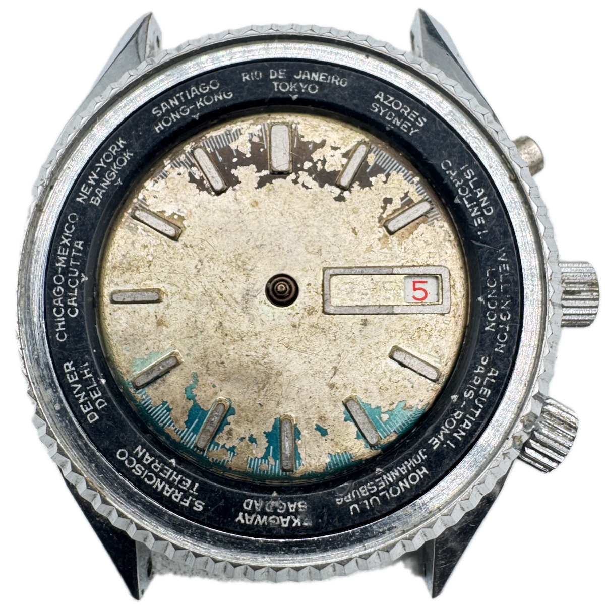 Vintage Basis World Time Men's Mechanical Wristwatch 866 Swiss Steel & Chrome