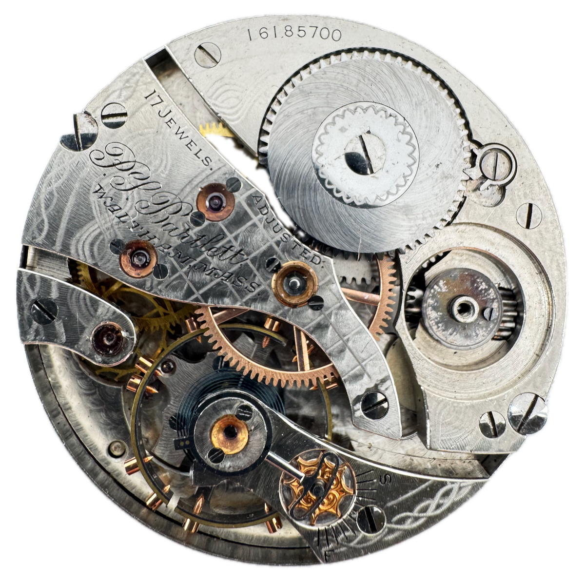Antique 16s 1907 Waltham Montgomery 17 J Pocket Watch Movement P.S. Bartlett