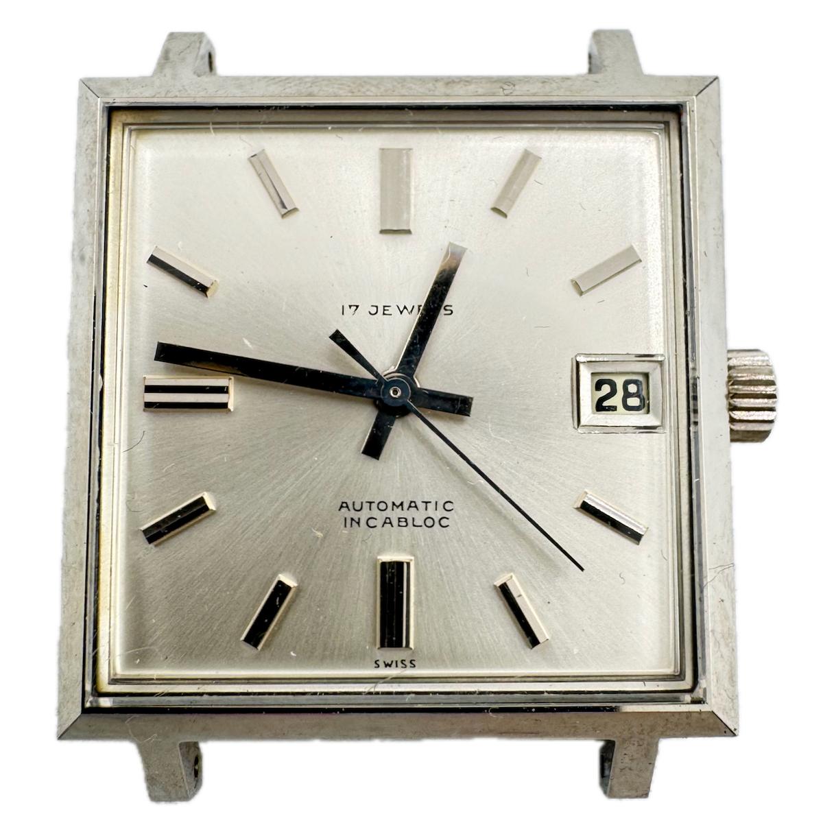 Vintage Unbranded Square Sunburst Date Men's Automatic Wristwatch AS Swiss Steel