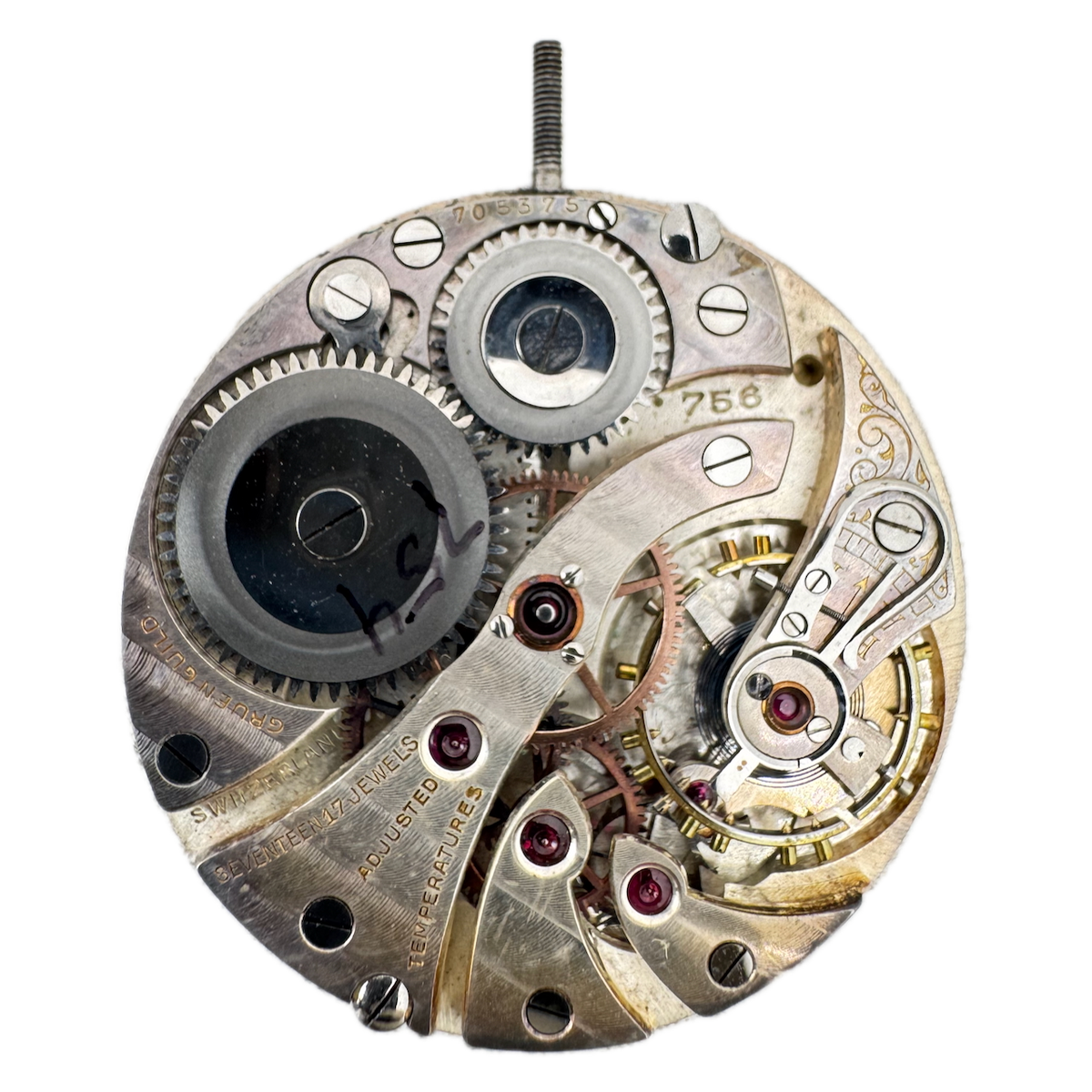 Antique 12s Gruen Semithin 17 Jewel Mechanical Pocket Watch Movement 756 Swiss