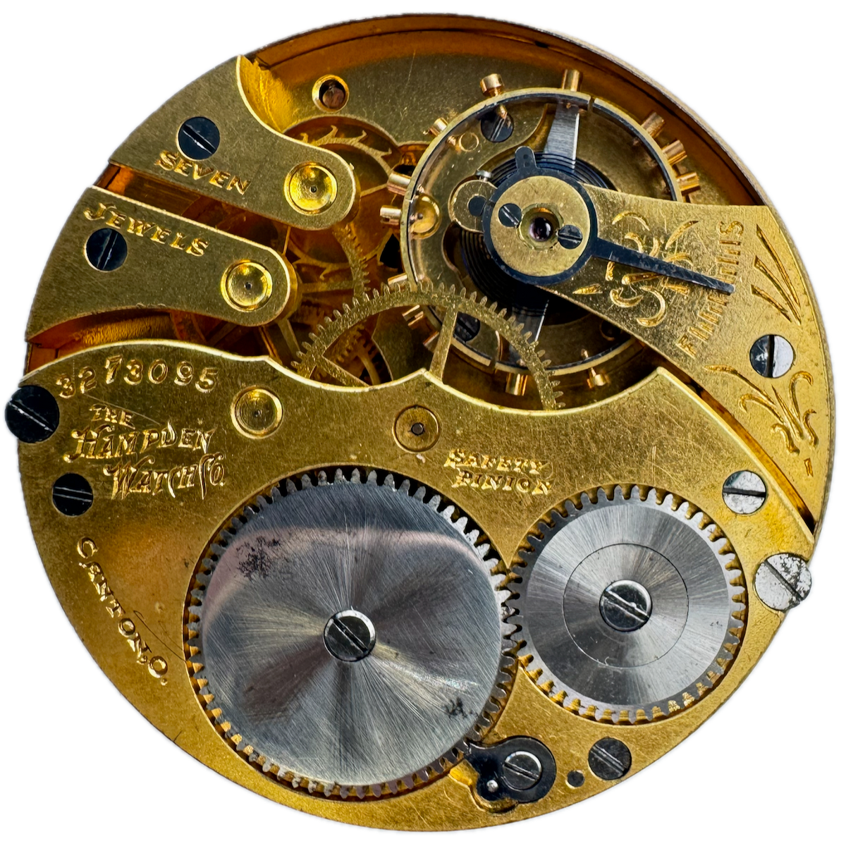 Antique 16s 1914 Hampden 7J Mechanical Pocket Watch Open Face Movement No. 5 USA