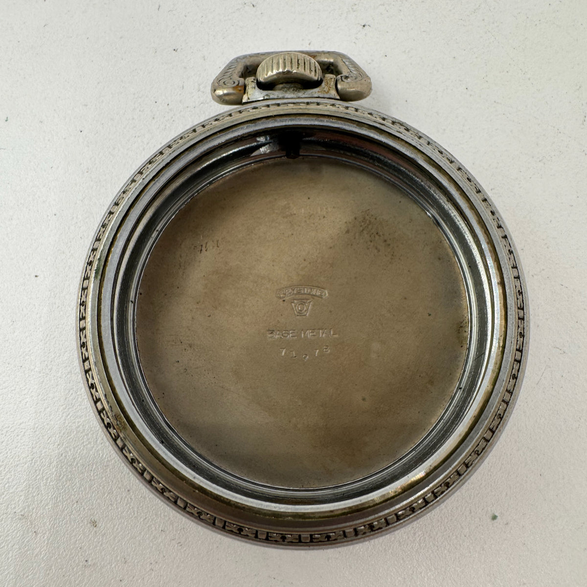 Antique 18s Keystone Open Face Pocket Watch Case Chrome Plated Engraved USA