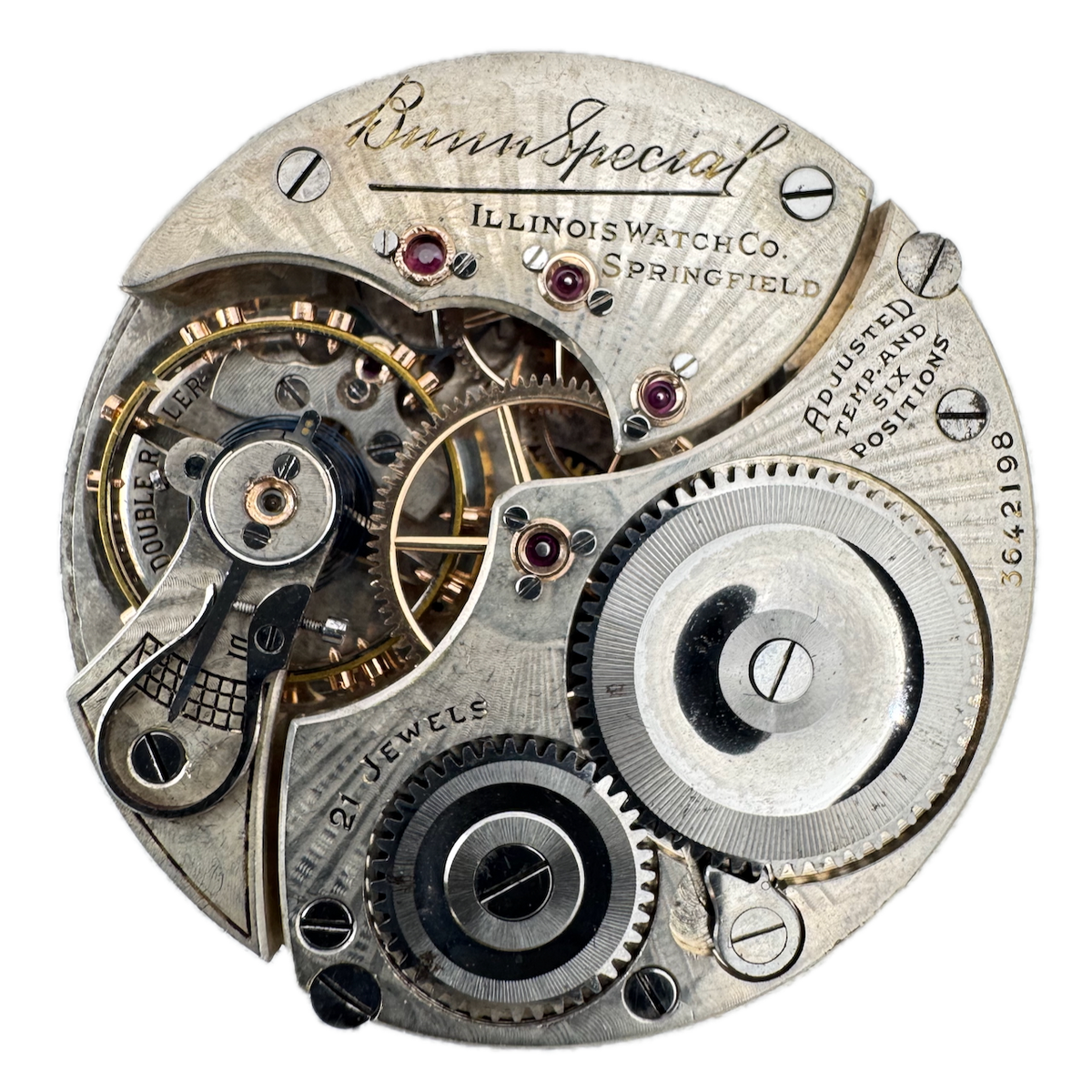 Antique 16s 1920 Illinois 21j Railroad Pocket Watch Movement Bunn Special USA