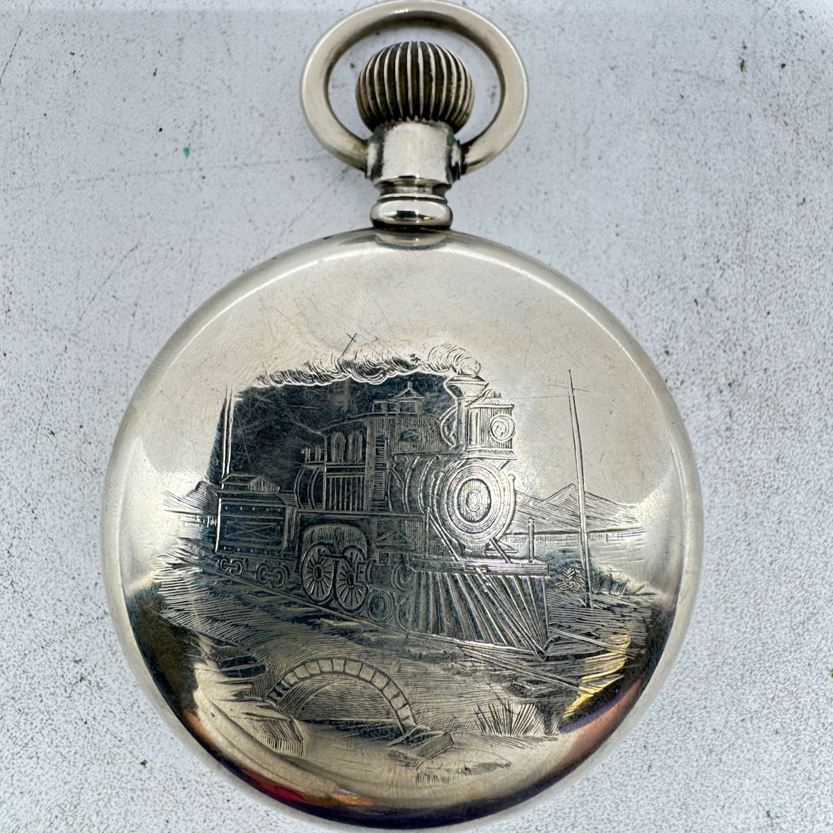 Antique 18s Philadelphia Locomotive Open Face Pocket Watch Case Silverode USA