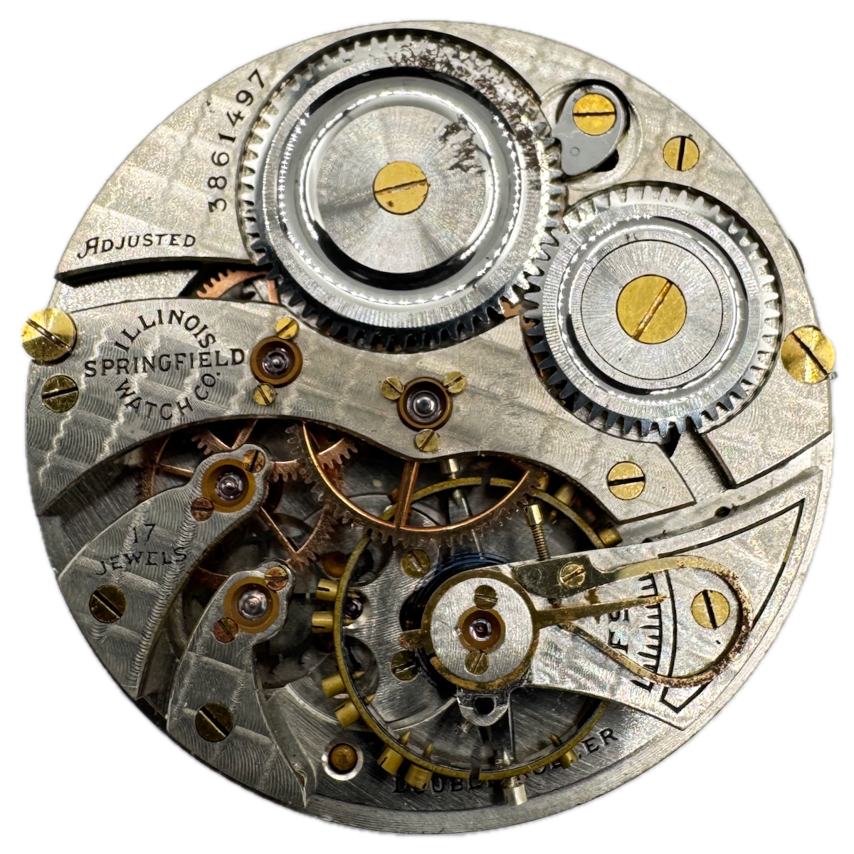Antique 12s 1921 Illinois Checkerboard 17 Jewel Pocket Watch Movement 445 USA