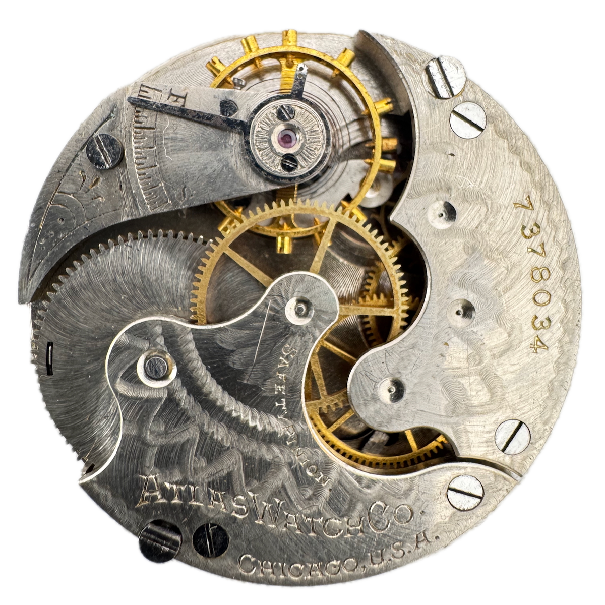 Antique 6s 1898 Atlas 7 Jewel Mechanical Hunter Pocket Watch Movement 177 USA