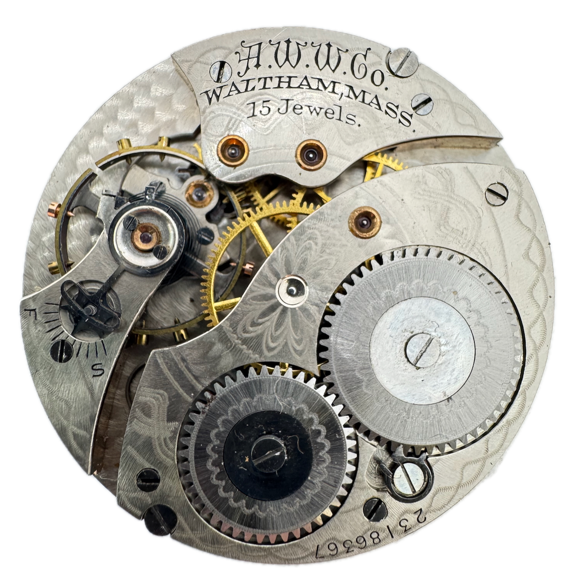 Antique 12s 1919 Waltham 15 Jewel Mechanical Pocket Watch Movement 220 USA