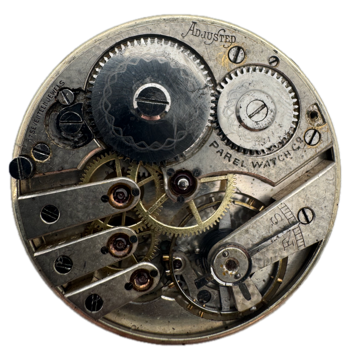Antique 12s Parel 17 Jewel Mechanical Pocket Watch Movement Swiss for Parts