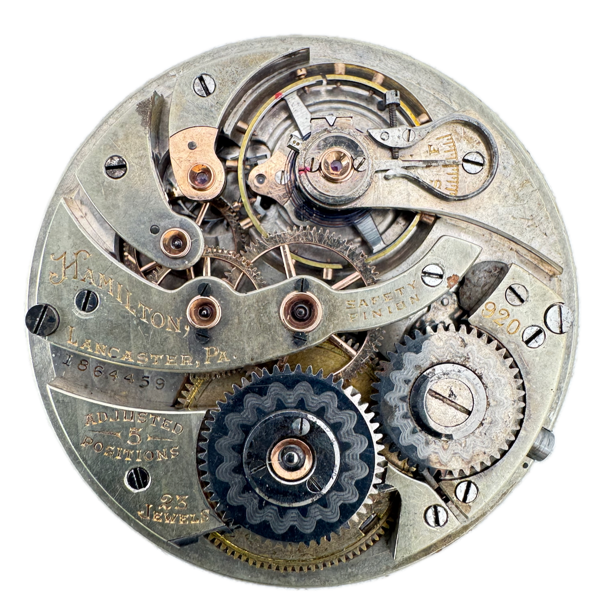 Antique 10s 1920 Hamilton 23j Mechanical Pocket Watch Movement 920 USA