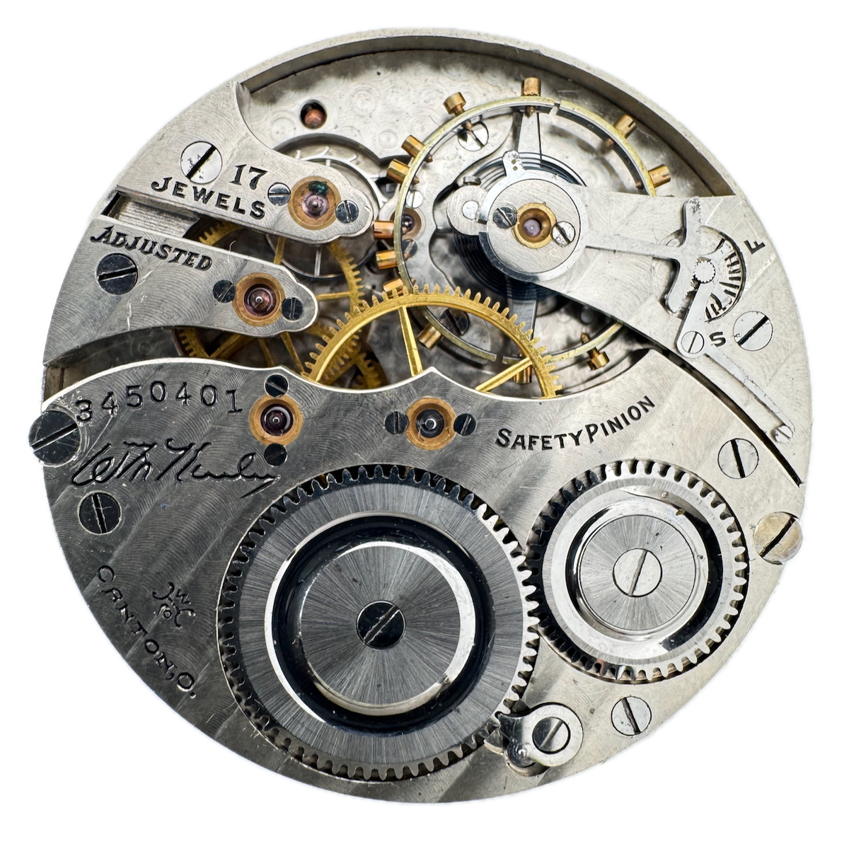 Antique 16s Hampden 5 Mechanical Pocket Watch Movement Wm. McKinley Running