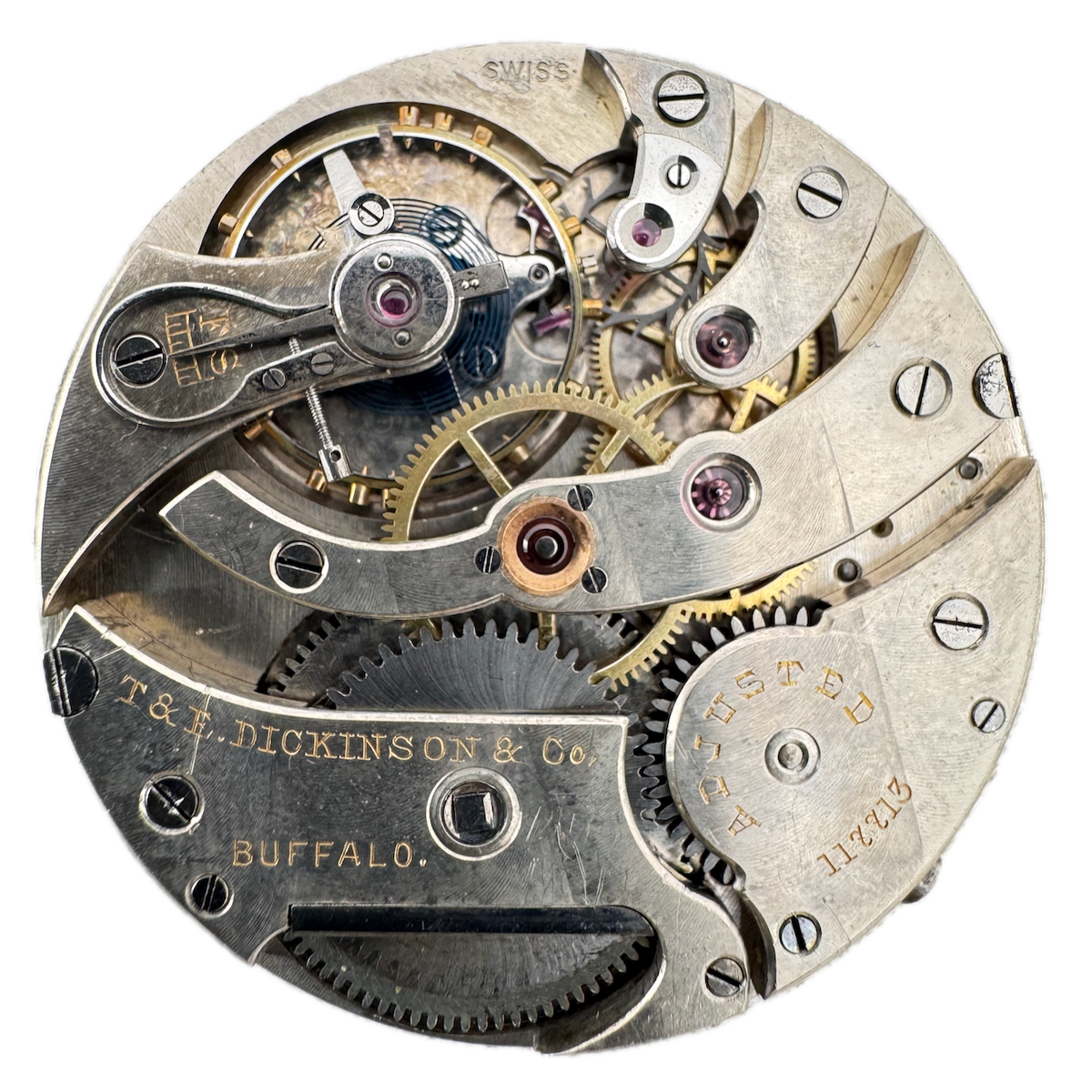 Antique 39mm T.&E. Dickinson & Co. Hunter Pocket Watch Movement Agassiz Swiss