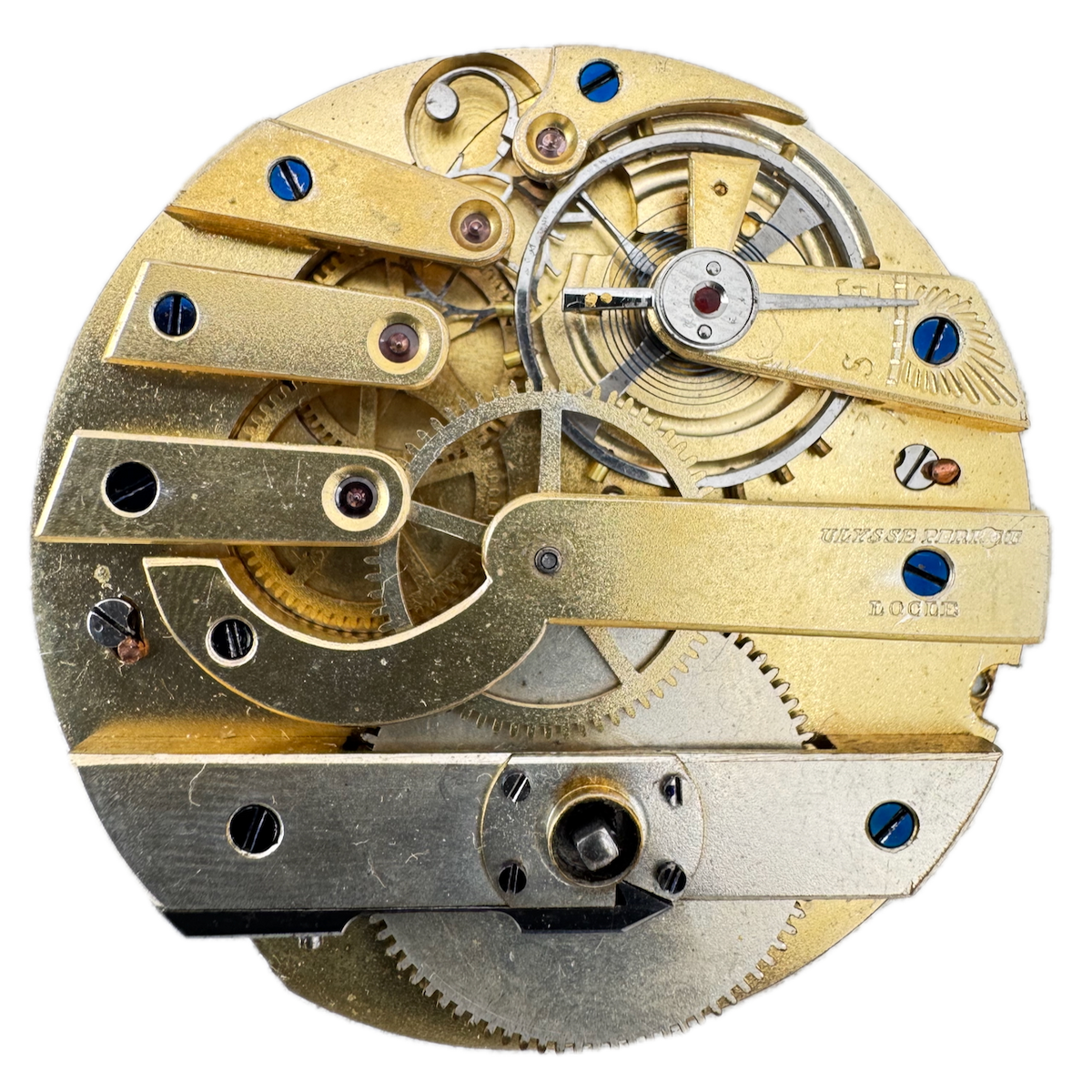 Antique 48mm Ulysse Perret Locle 3 Finger Bridge Key Wind Pocket Watch Movement