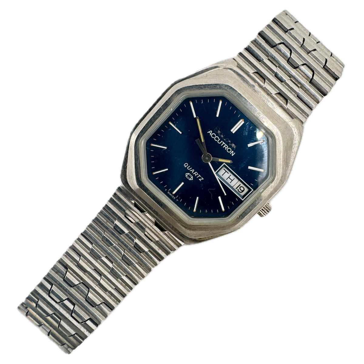 Vintage 33mm Accutron 8180 Men's Quartz Wristwatch Swiss Stainless Steel