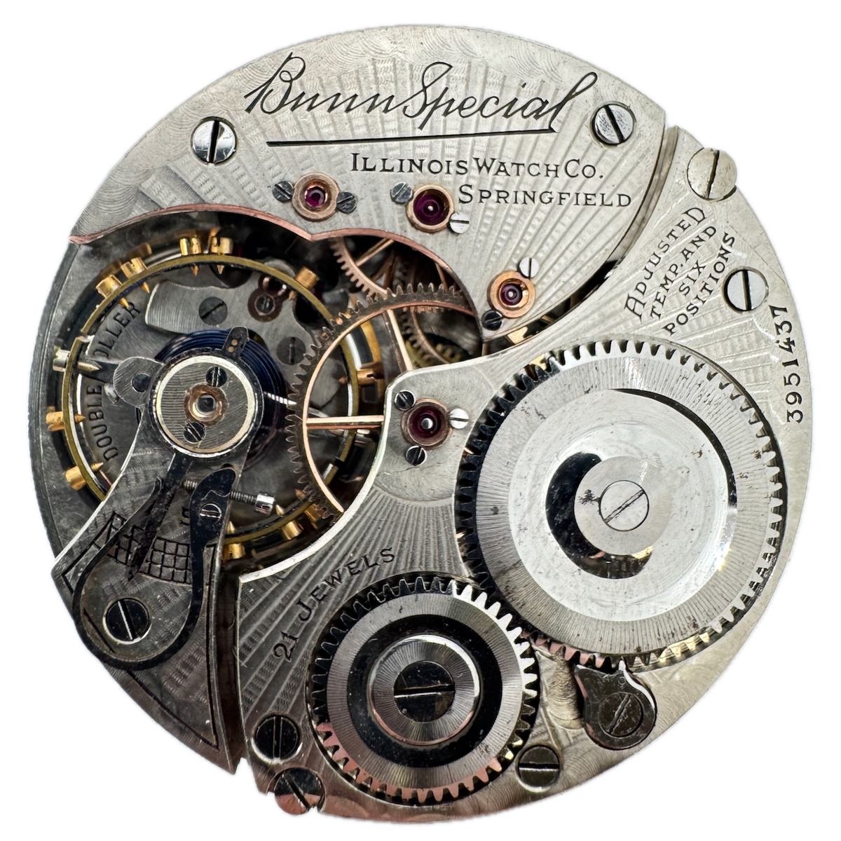 Antique 16s Illinois 21j Mechanical Railroad Pocket Watch Movement Bunn Special