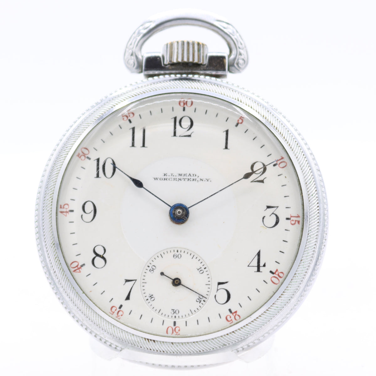 Antique 18s E. L. Mead 17 Jewel Mechanical Pocket Watch Waltham 825 Chrome