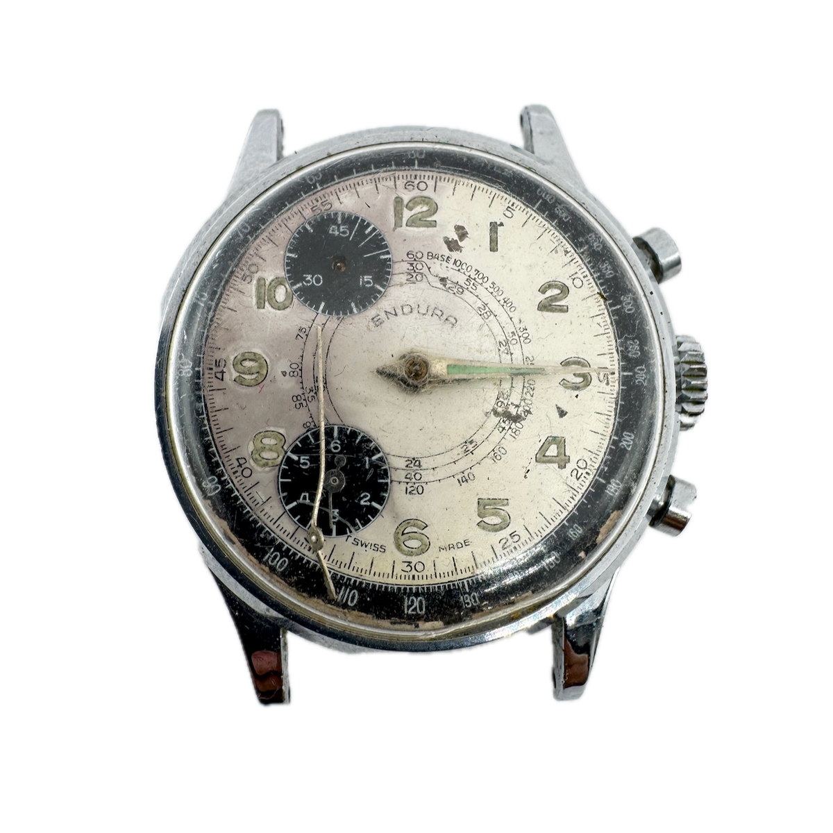 Vintage 35.5mm Endura Panda Men's Chronograph Wristwatch Swiss Steel & Chrome
