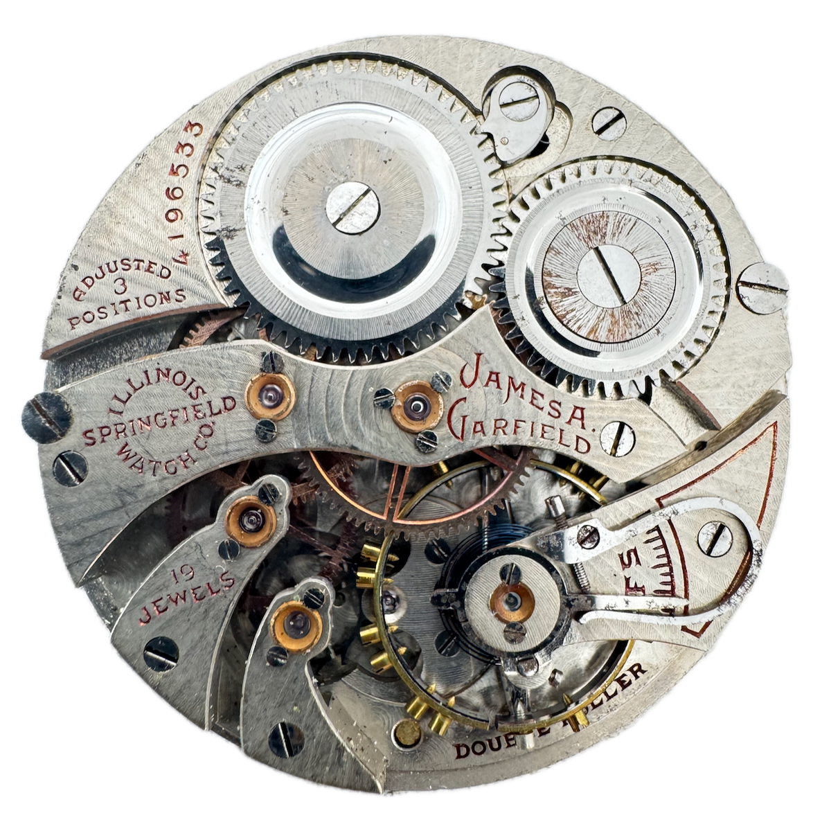 Antique 12s Illinois James Garfield 19j Mechanical Pocket Watch Movement 427