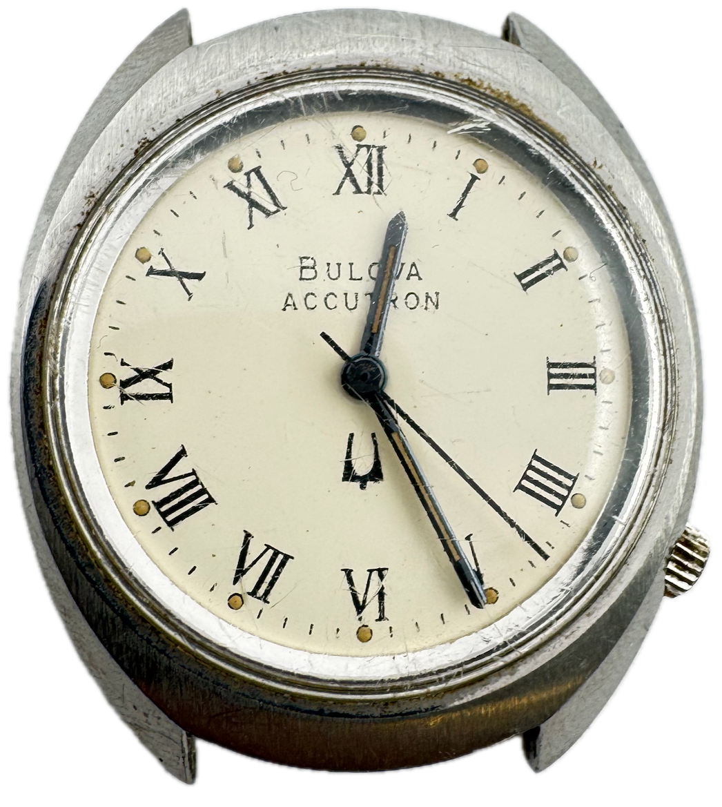 Vintage 35mm 1976 Accutron GT-3593 Roman Men's Tuning Fork Wristwatch USA Steel