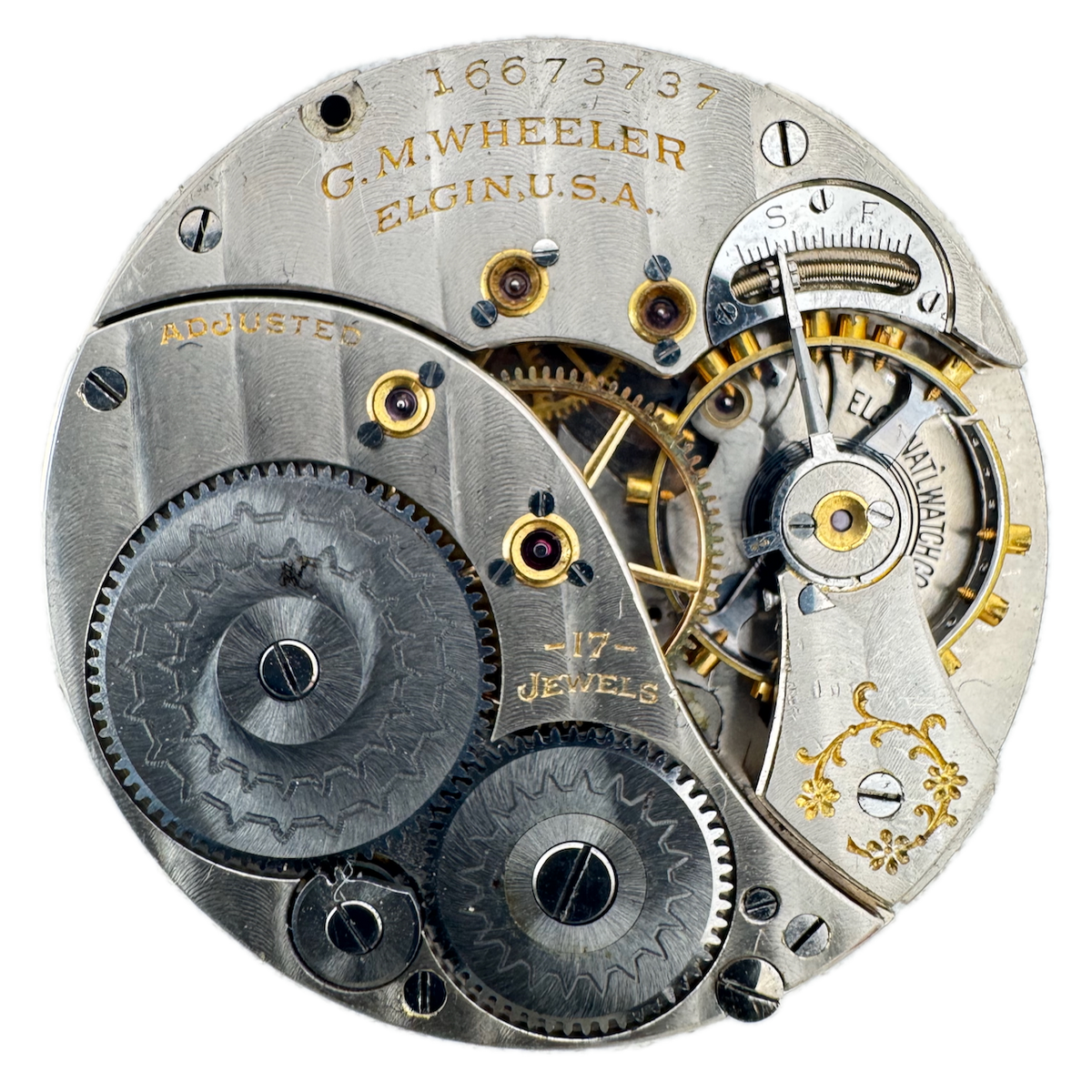 Antique 12s 1912 Elgin G.M. Wheeler 17 Jewel Pocket Watch Movement 347 USA