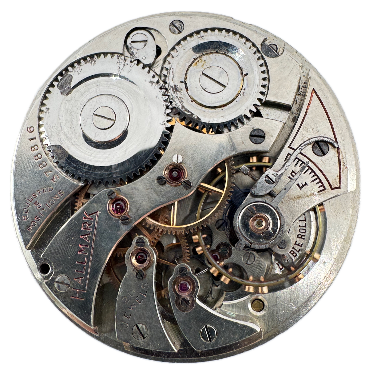 Vintage Hallmark 21 Jewel Mechanical Pocket Watch Movement Illinois 509 Swiss