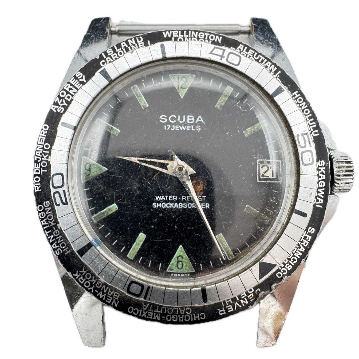Vintage Scuba World Timer Men's Mechanical Wristwatch France Steel & Chrome