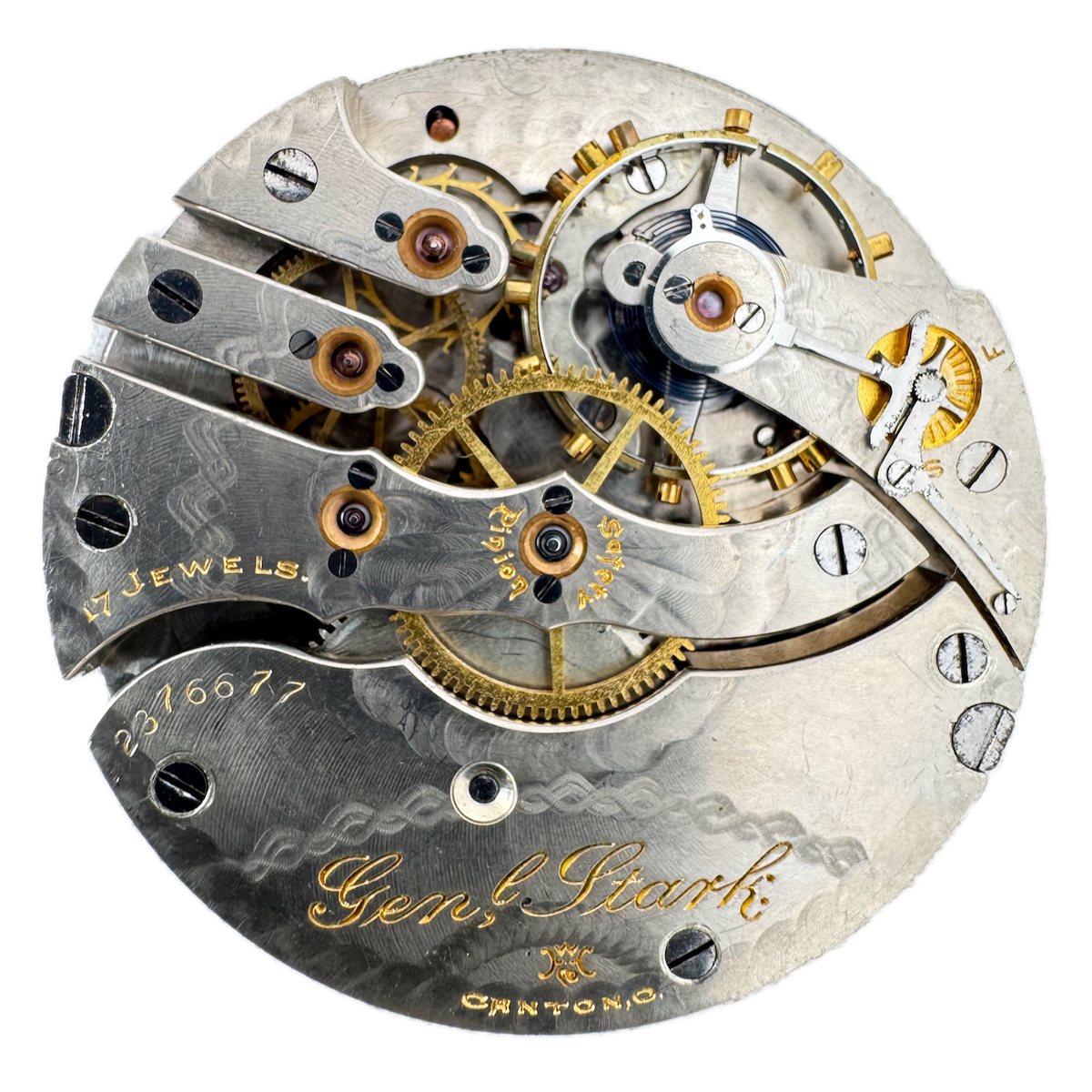 Antique 16s 1907 Hampden 17j Mechanical Pocket Watch Movement Gen'l Stark USA