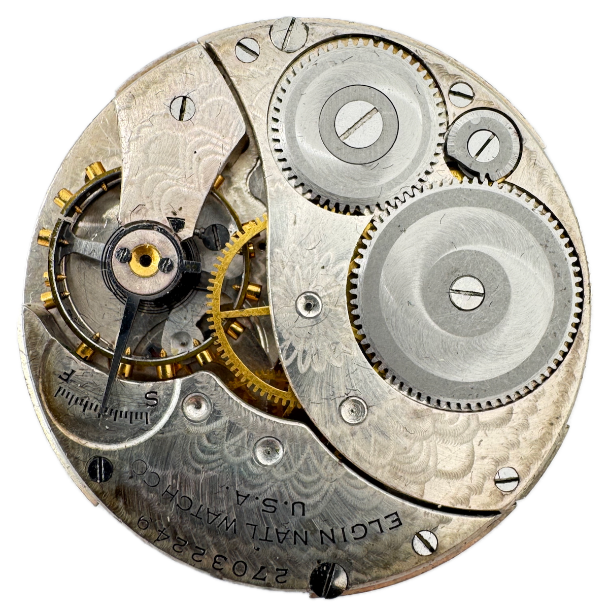Antique 12s 1925 Elgin Pinstriped 7 J Mechanical Pocket Watch Movement 303 USA