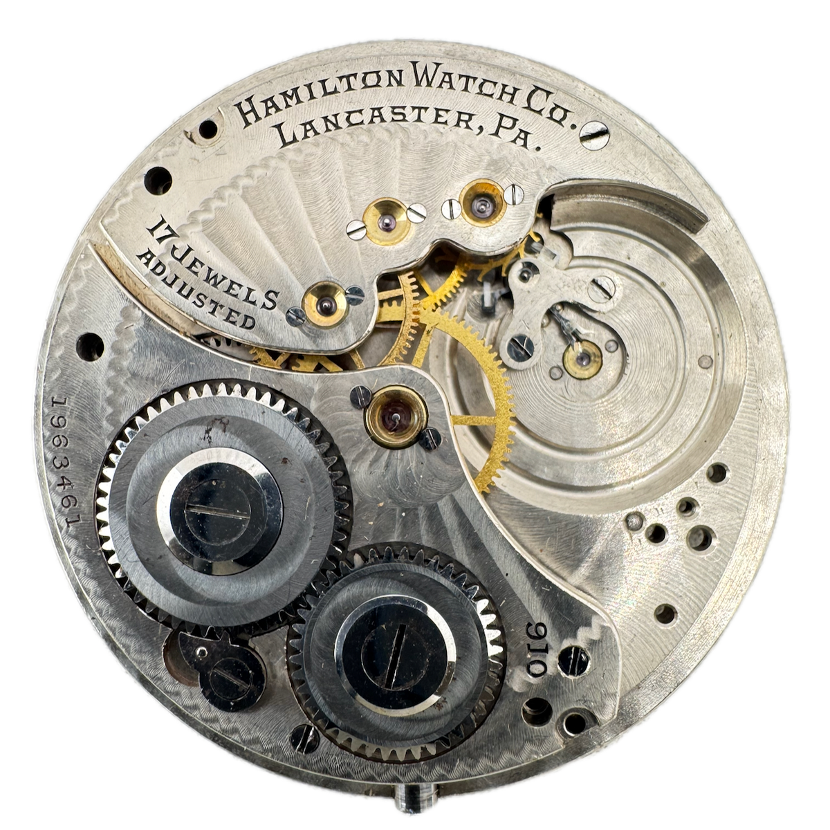 Antique 14s 1923 Hamilton 17J Mechanical Pocket Watch Movement 910 USA fParts