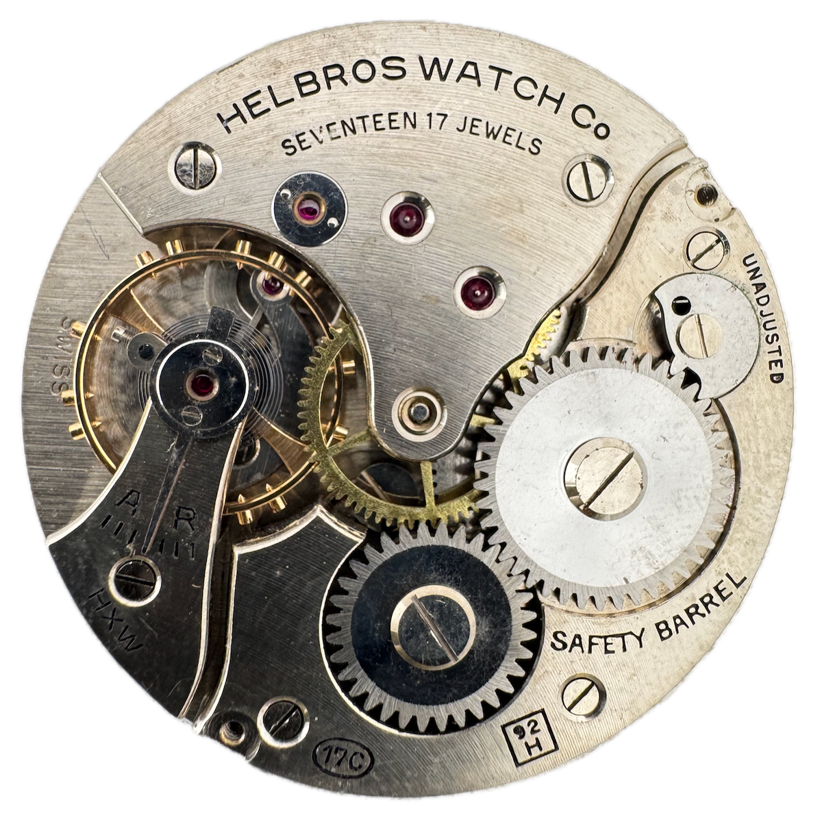 Antique Helbros 17 Jewel Mechanical Pocket Watch Movement 17C 92H Swiss