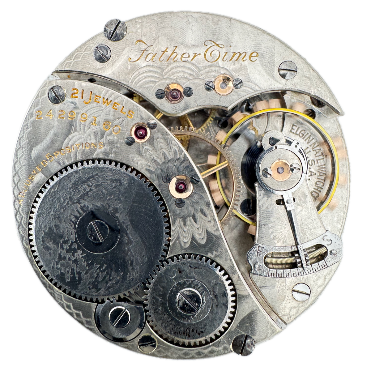 Antique 16s 1921 Elgin 21j Mechanical Railroad Pocket Watch Movement 454 USA