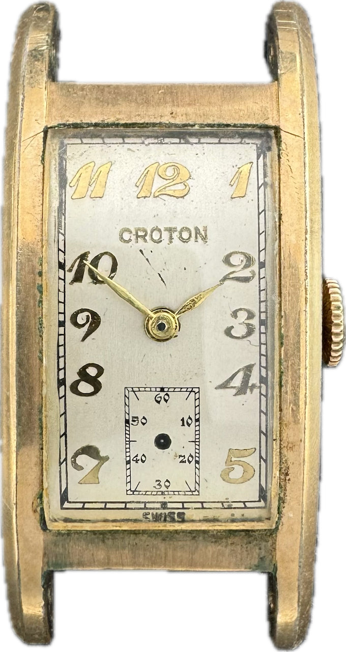 Vintage Croton CA-4-24-40 Long Curved Men's Mechanical Wristwatch 375 14k RGP