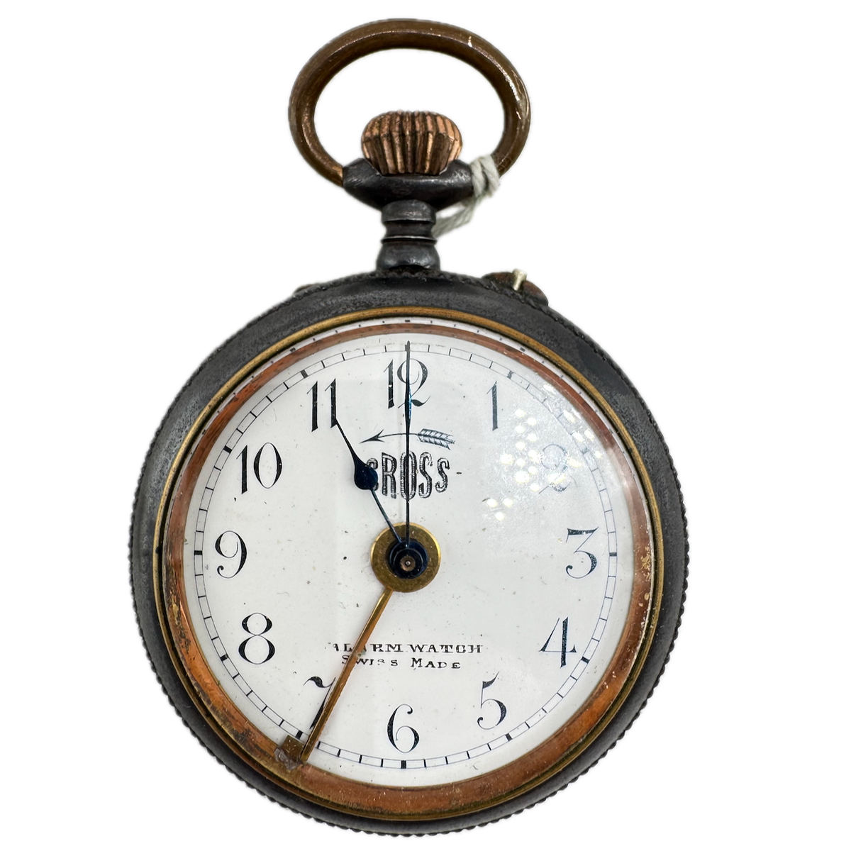 Antique Cross Alarm Mechanical Open Face Pocket Watch Gunmetal Swiss Made