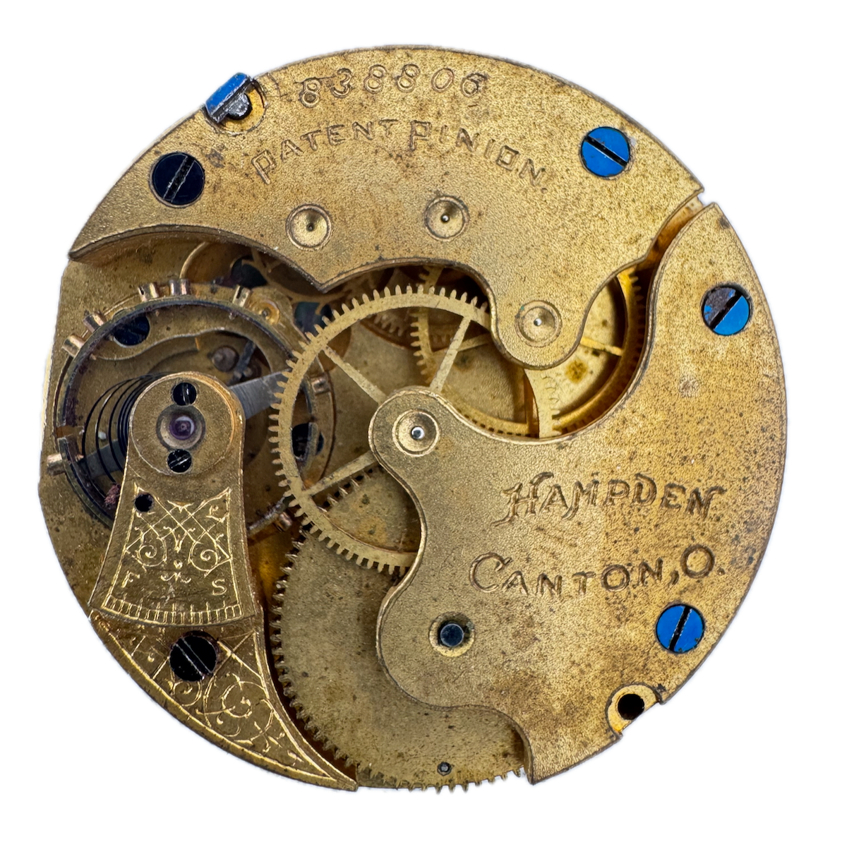 Antique 6s 1894 Hampden 7 Jewel Mechanical Pocket Watch Movement 200 USA