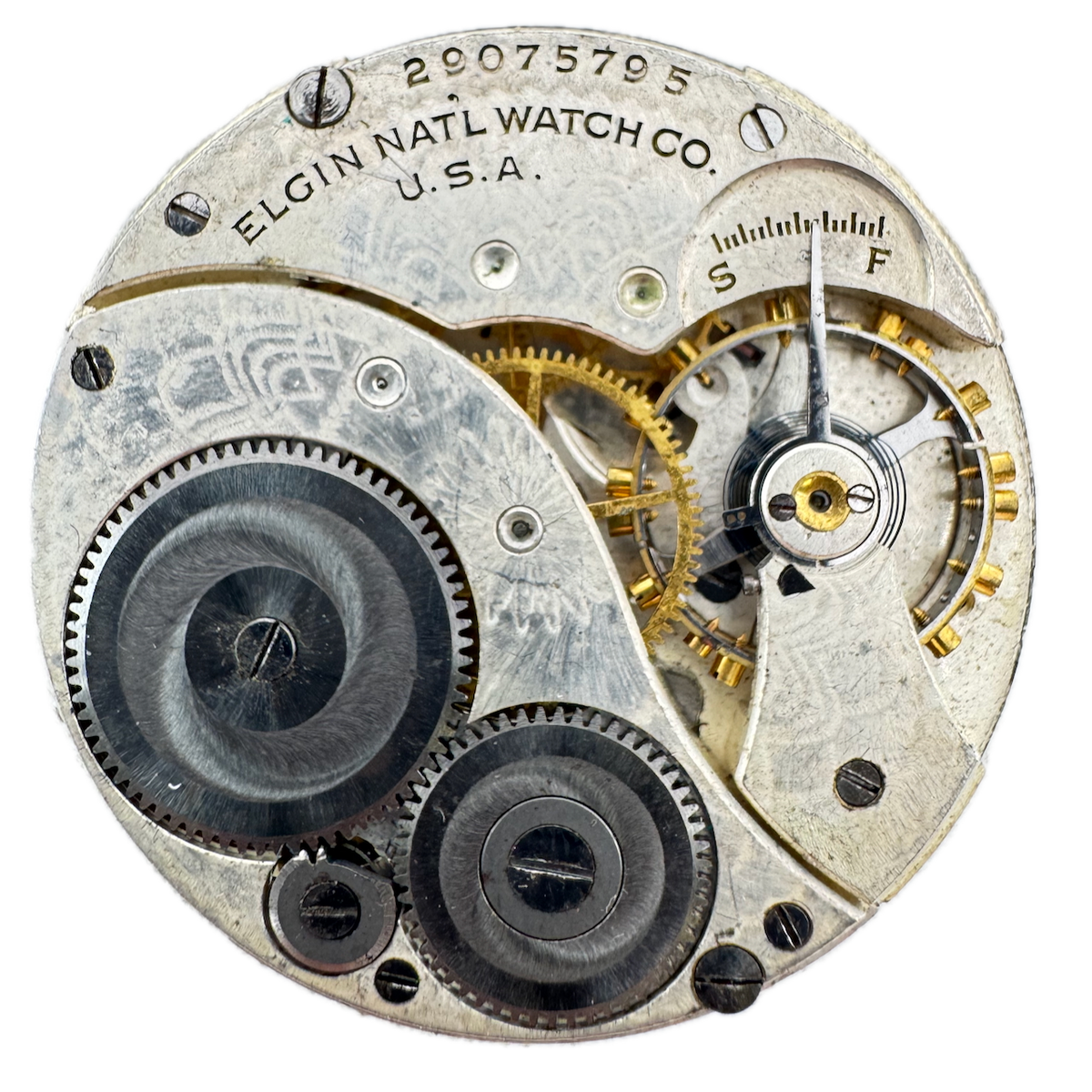Vintage 12s 1926 Elgin Brushed 7 Jewel Mechanical Pocket Watch Movement 303 USA