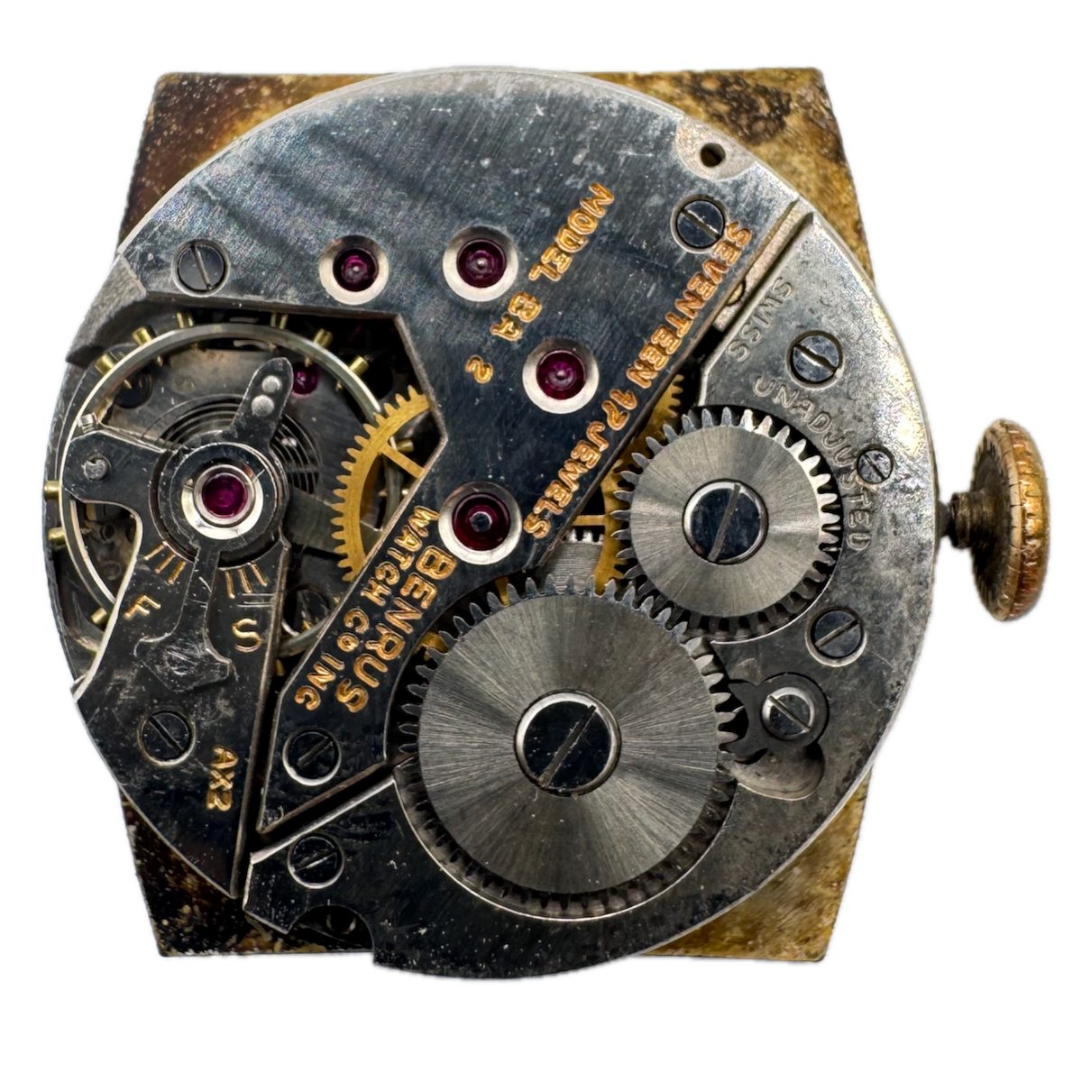 Vintage 23.5mm Benrus BA 2 17 Jewel Mechanical Men's Wristwatch Movement Swiss