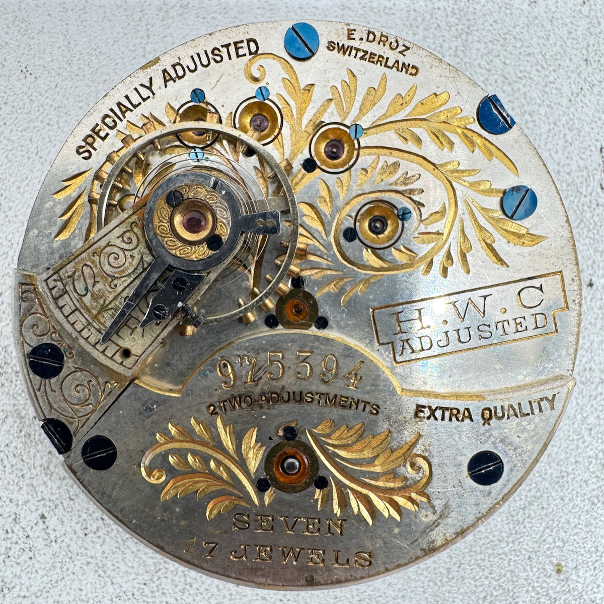 Antique 45.5mm H. W. C Fancy Blue Hunter Pocket Watch Movement Adjusted Swiss
