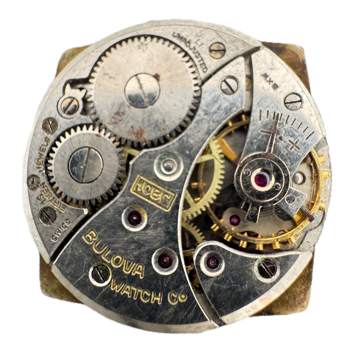 Vintage 24mm Bulova 15 Jewel Mechanical Men's Wristwatch Movement 10 BC Swiss