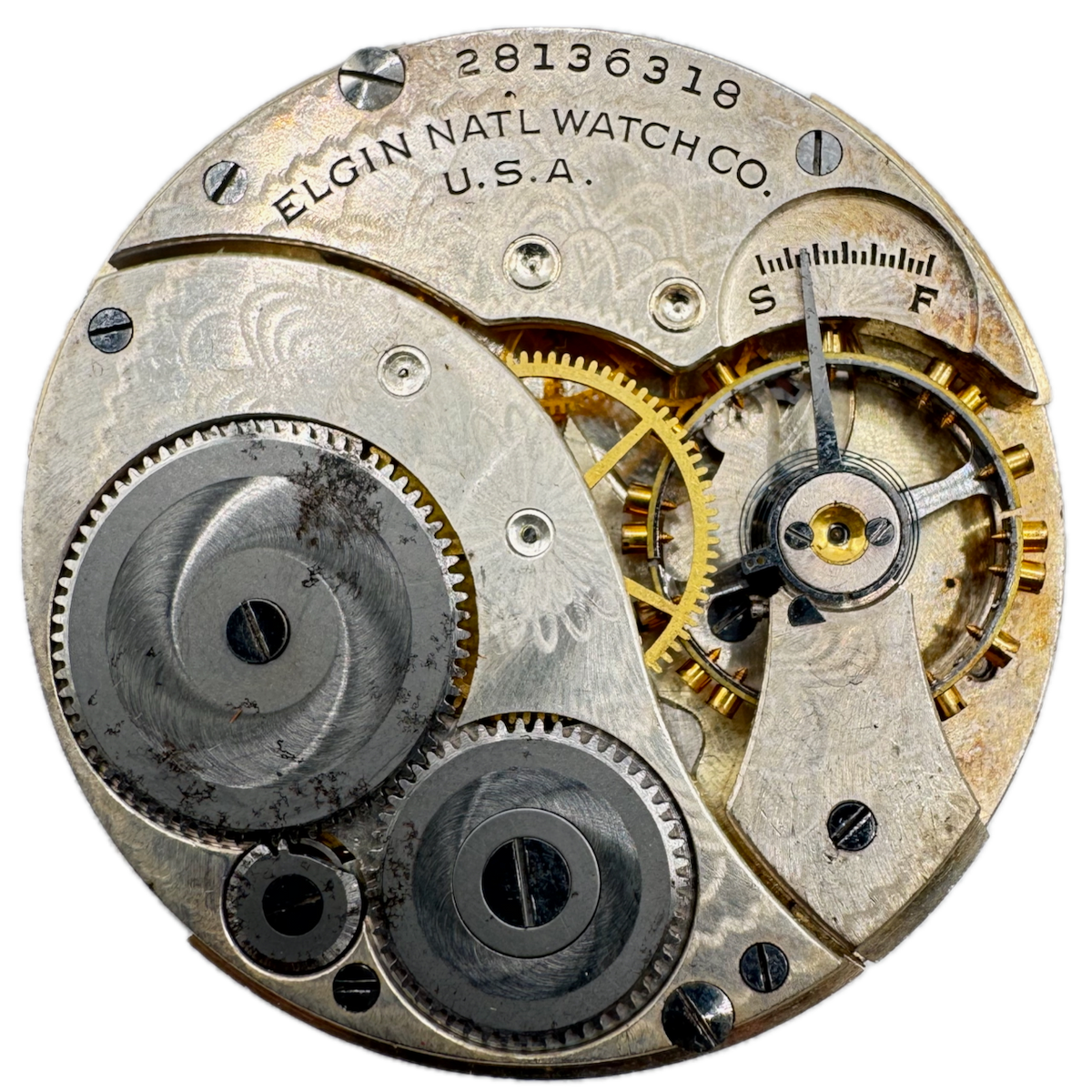 Antique 12s 1925 Elgin 7j Mechanical Open Face Pocket Watch Movement 303 USA