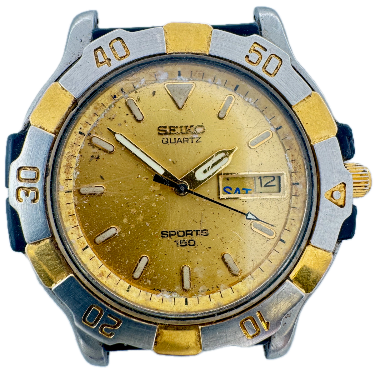 Vintage Seiko 7N43-8020 Two Tone Day Date Sports 150 Men's Quartz Wristwatch