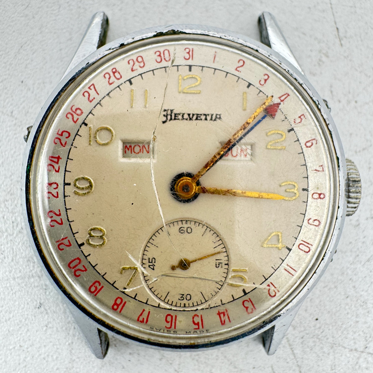 Vintage Helvetia Triple Date Calendar