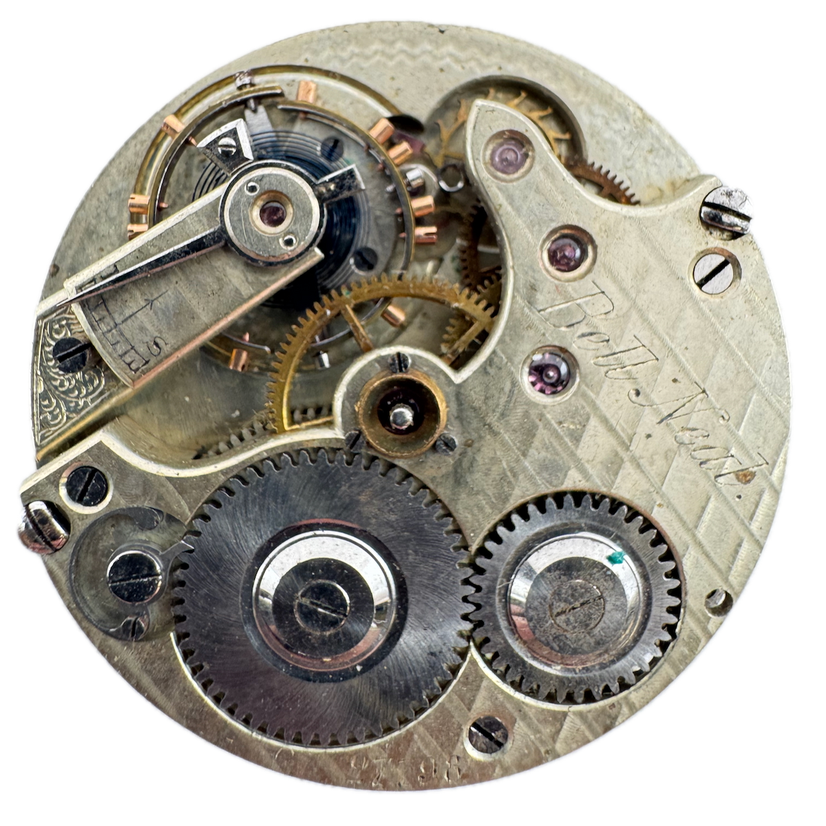 Antique 36mm Bell Neal Mechanical Hunter Pocket Watch Movement Agassiz Swiss
