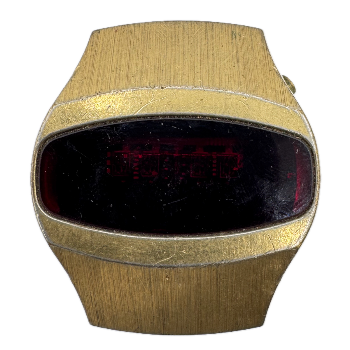 Vintage Microstar Time Computer Men's Digital LED Wristwatch Swiss Gold Tone