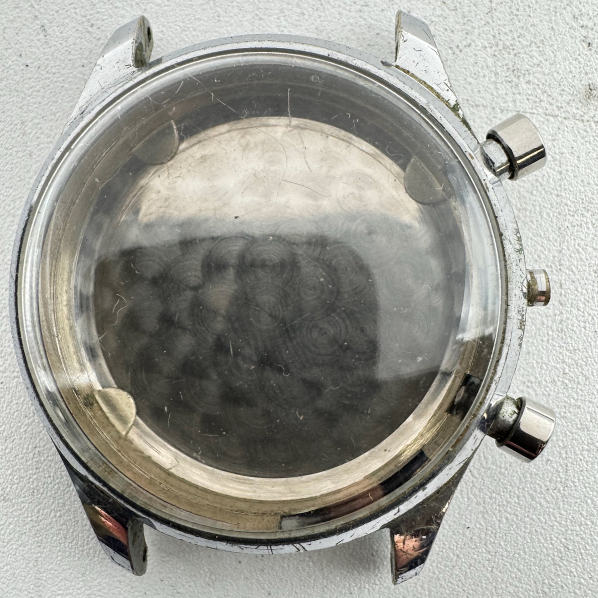 Vintage Bovet Men's Wristwatch Case for Chronograph 35mm Steel & Chrome Swiss