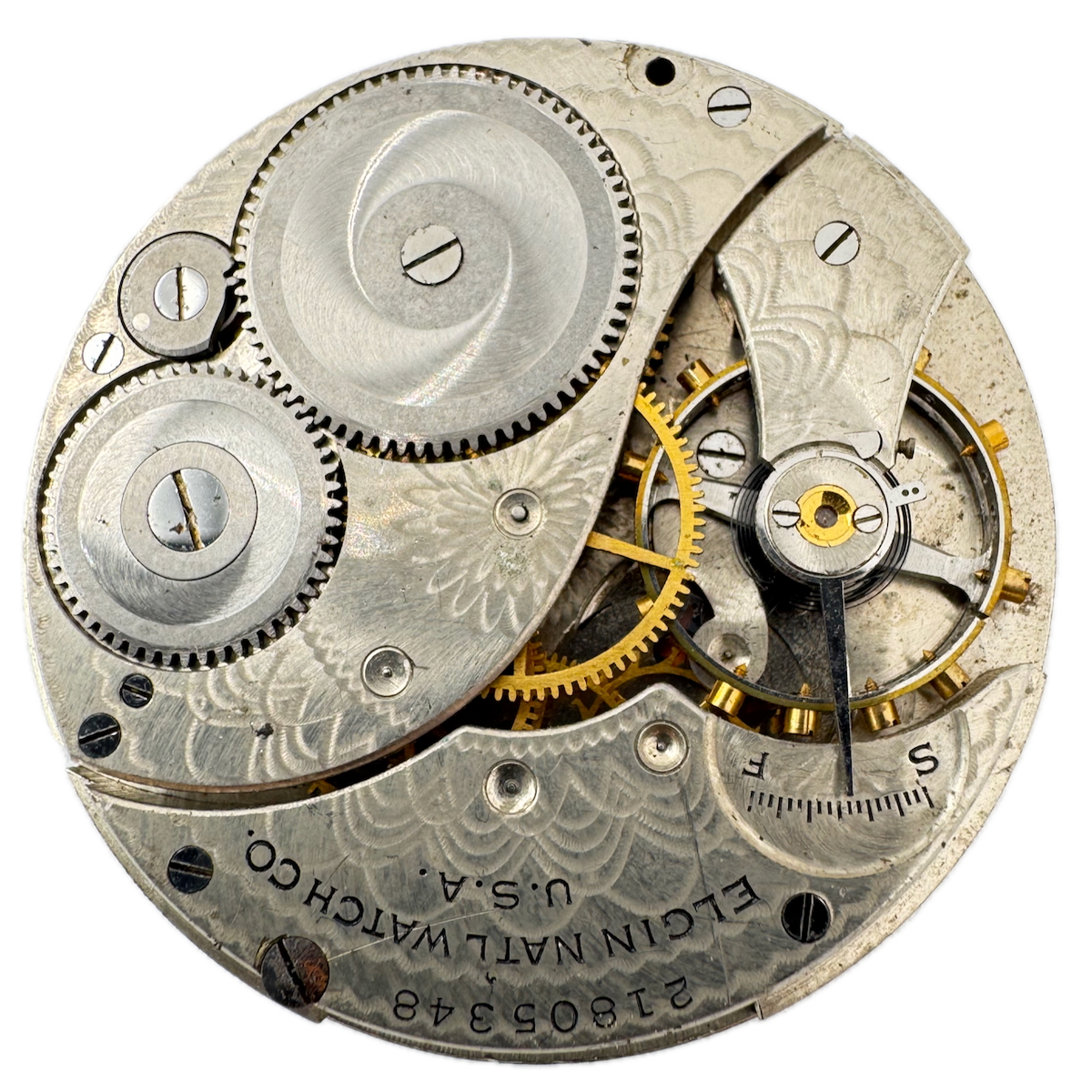 Antique 12s 1919 Elgin 7 Jewel Mechanical Hunter Pocket Watch Movement 301 USA