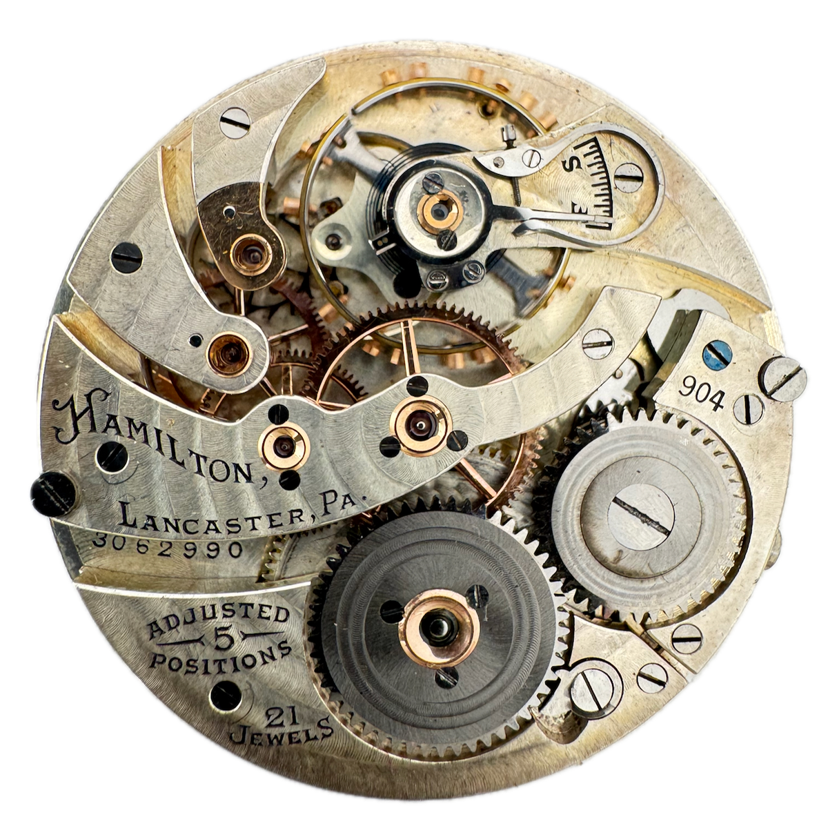 Antique 12s 1932 Hamilton Raised Numerals Mechanical Pocket Watch Movement 904