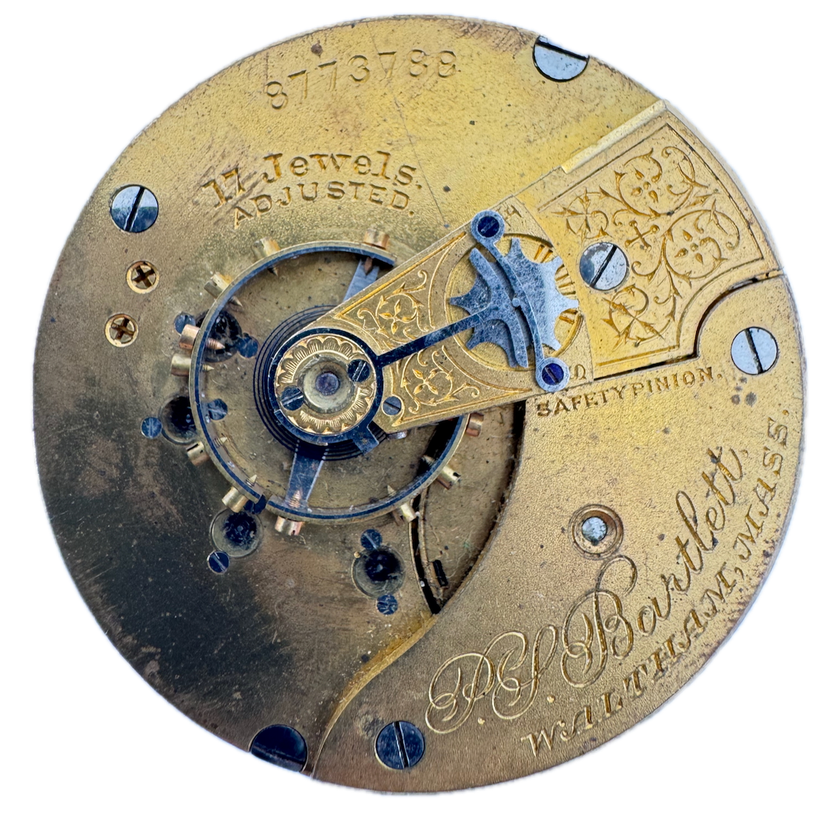 Antique 18s 1898 Waltham 17 Jewel Pocket Watch Movement P.S. Bartlett USA