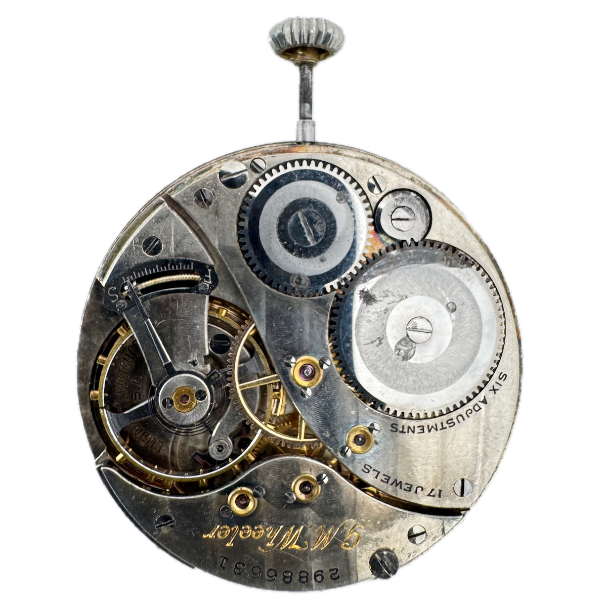 Vintage 12s 1927 Elgin 17 Jewel Mechanical Pocket Watch Movement 452 USA